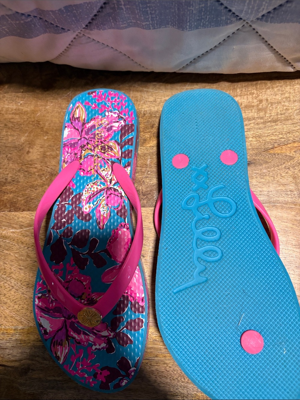 Lilly Pulitzer Blue & Pink Floral Flip Flops